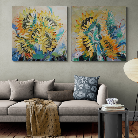 Tablouri cu Flori - Tablou canvas, modern, cu Floarea soarelui in stil pictaura, pentru pensiune