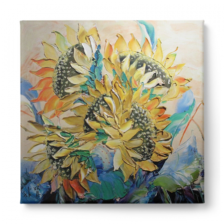 Tablou canvas, modern, cu Floarea soarelui in stil pictaura, pentru pensiune [2]