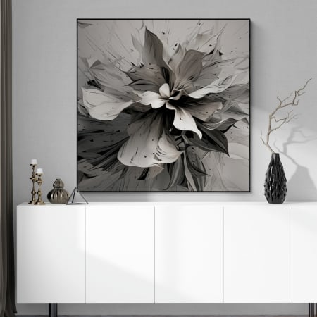 Tablou canvas, modern, cu floare pictata in stil abstract, nuante de alb negru, pentru bucatarie [1]