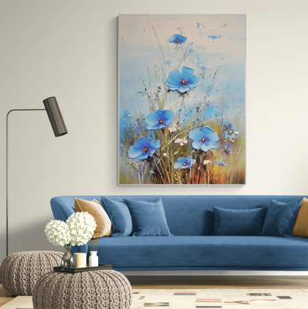 Tablouri cu Flori - Tablou canvas, modern, cu flori albastre de camp, pentru living