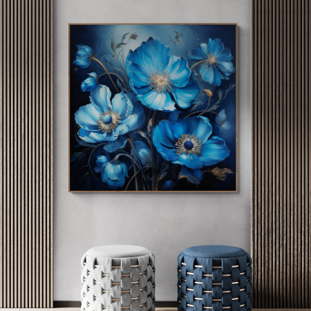 Tablouri cu Flori - Tablou canvas, modern, cu flori albastre de camp, pentru living