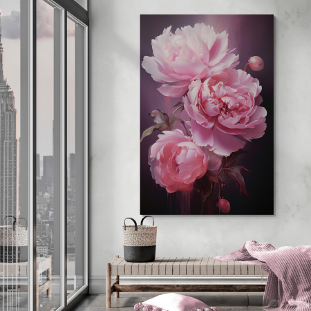 Tablouri cu Flori - Tablou canvas, modern, cu flori, Bujori roz, pentru hol