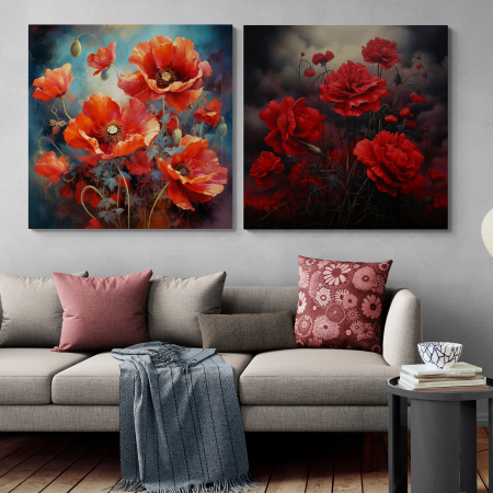 Tablouri cu Flori - Tablou canvas, modern, cu flori de Maci rosii, pentru living, hol