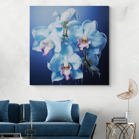 Tablouri cu Flori - Tablou canvas, modern, cu Flori de Orhidee albastre, pentru hol