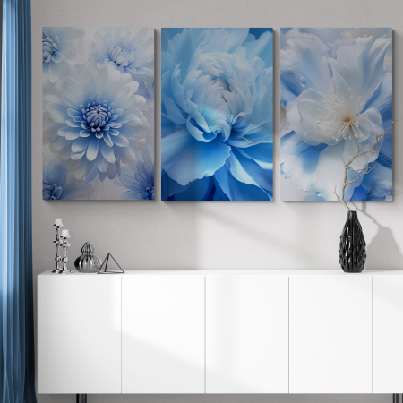 Tablouri cu Flori - Tablou canvas, modern, cu flori in nuante de albastru, pentru dormitor