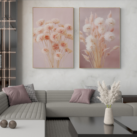 Tablouri cu Flori - Tablou canvas, modern, cu flori, in nuante de roz pal, pentru living