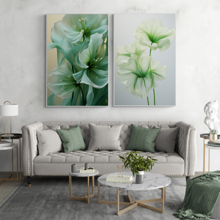 Tablou canvas, modern, cu flori in nuante de verde, pentru living, hol [1]