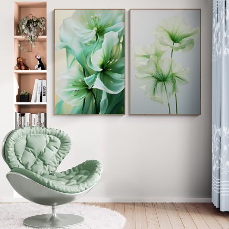 Tablouri cu Flori - Tablou canvas, modern, cu flori in nuante de verde, pentru living, hol