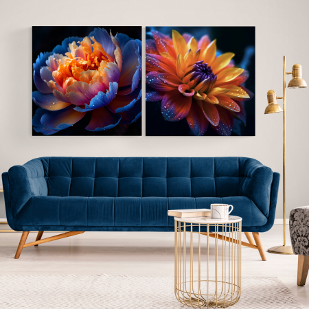 Tablou canvas, modern, cu Flori in stil realistic, nuante de portocaliu, pentru bucatarie [1]