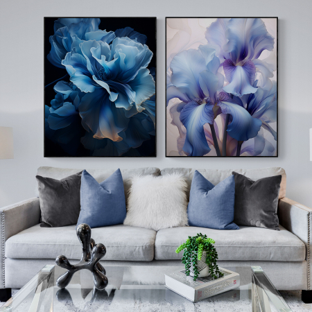 Tablouri cu Flori - Tablou canvas, modern, cu flori, Iris, nuante de albastru mov auriu, pentru living