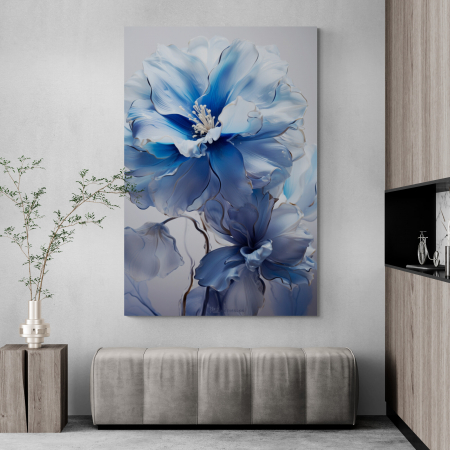 Tablouri cu Flori - Tablou canvas, modern, cu flori, nuante de albastru, pentru hol, dormitor