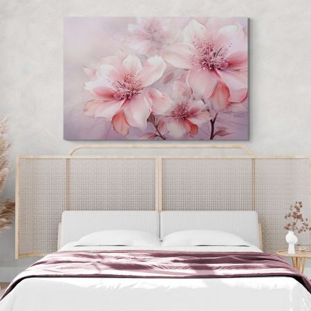 Tablouri cu Flori - Tablou canvas, modern, cu flori, pe fundal roz, pentru dormitor