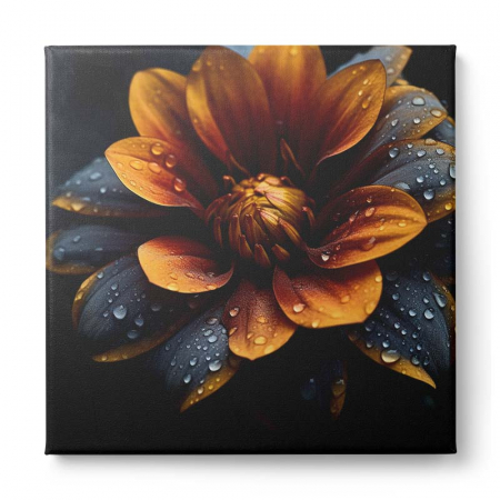 Tablou canvas, modern, cu flori portocalii pe fundal negru, pentru living [1]