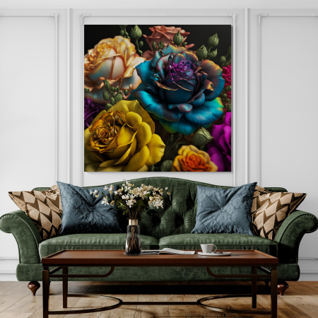 Tablouri cu Flori - Tablou canvas, modern, cu Flori, Trandafiri colorati, pentru living