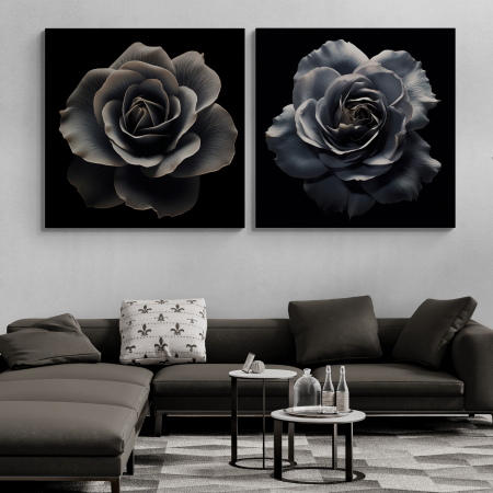Tablouri cu Flori - Tablou canvas, modern, cu Flori, Trandafiri, pe fundal negru, pentru hotel