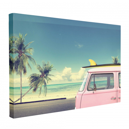 Tablou canvas modern cu mașini retro și palmieri pentru hol sau baie [1]