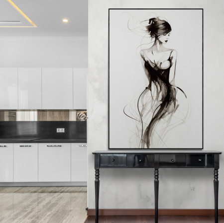 Tablouri Portrete Abstracte - Tablou canvas, modern, femeie eleganta, fashion in stil abstract, nuante de alb negru, pentru hol