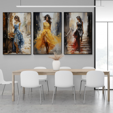 Tablouri Portrete Abstracte - Tablou canvas, modern, femeie eleganta, fashionin, stil abstract ,colorat, pentru restaurant