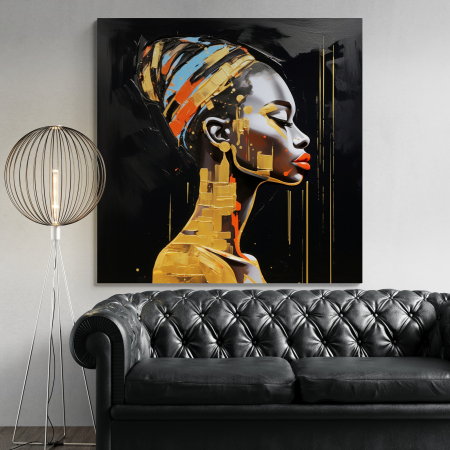 Tablouri Portrete Abstracte - Tablou canvas, modern, femeie fashion, stil abstract, nuante galben, negru, pentru birou