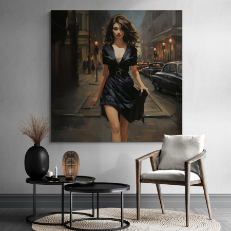 Tablouri Portrete Abstracte - Tablou canvas, modern, femeie fashionin, stil abstract, nuante negru, pentru hol