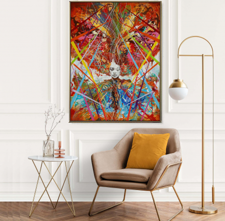 Tablouri Portrete Abstracte - Tablou canvas, modern, femeie, portret, multicolor, pentru dormitor, 70 x 90 cm