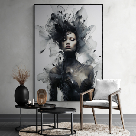 Tablouri Portrete - Tablou canvas, modern, femeie senzuala cu flori, pentru hotel