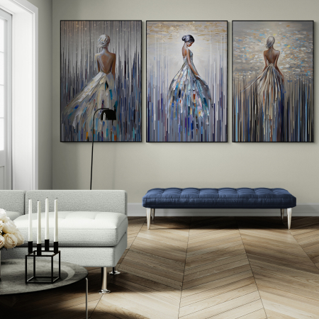 Tablouri Portrete Abstracte - Tablou canvas, modern, femeie senzuala, fashionin, stil abstract, nuante de albastru, pentru hotel