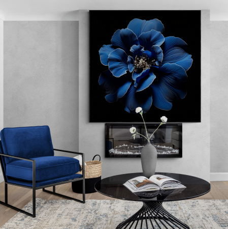 Tablouri cu Flori - Tablou canvas, modern, Floare albastra, pe fundal negru, pentru living, dormitor