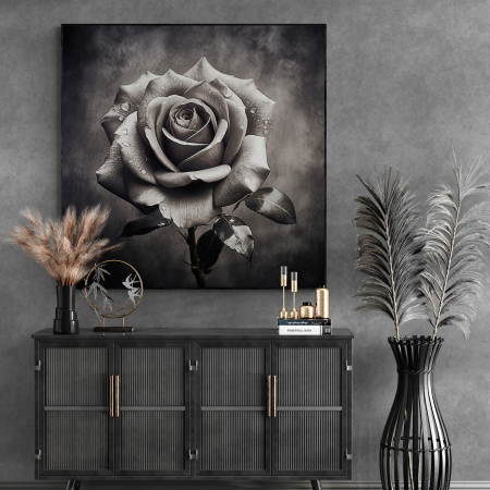 Tablouri cu Flori - Tablou canvas, modern, Floare de trandafir pe fundal gri, pentru living, hol