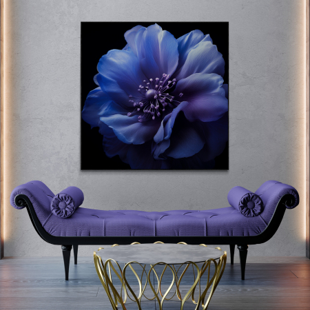 Tablouri cu Flori - Tablou canvas, modern, Floare mov pe fundal negru, pentru living, hol