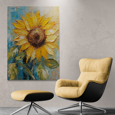 Tablouri cu Flori - Tablou canvas, modern, Floarea soarelui pictata, nuante  de galben, pentru hol