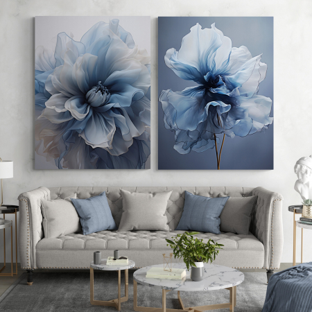 Tablouri cu Flori - Tablou canvas, modern, flori albastre, pentru hol, living