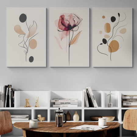 Tablouri cu Flori - Tablou canvas, modern,  flori in stil geometric minimalist, pentru living
