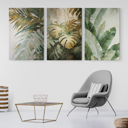 Tablouri cu Flori - Tablou canvas, modern,  frunze in nuante de verde, galben, pentru living