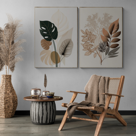 Tablouri cu Flori - Tablou canvas, modern,  Frunze in stil minimalist, pentru living
