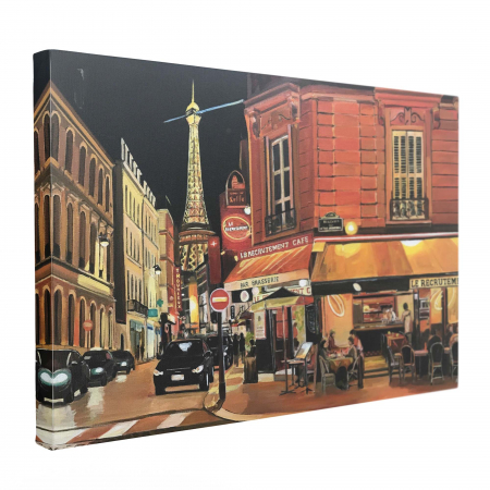 Tablou canvas modern cu Turnul Eiffel și cafenea din Paris pentru decor interior [1]