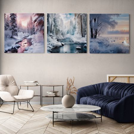 Tablouri Arhitectura si Peisaje - Tablou canvas modern cu peisaj de iarnă abstract pentru living.