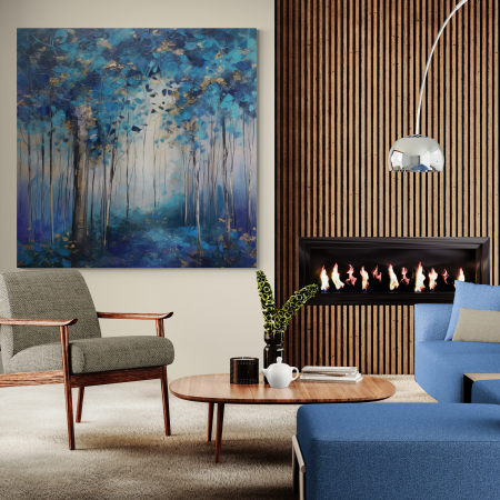 Tablouri Arhitectura si Peisaje - Tablou abstract modern cu copaci albastri pentru living.