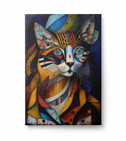Tablouri Animale si Pasari - Tablou canvas modern, pisica, arta naiva, multicolor pentru living