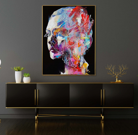 Tablouri Portrete Abstracte - Tablou canvas, modern, portret abstract femeie, multi-color, pentru dormitor, 50 x 70 cm