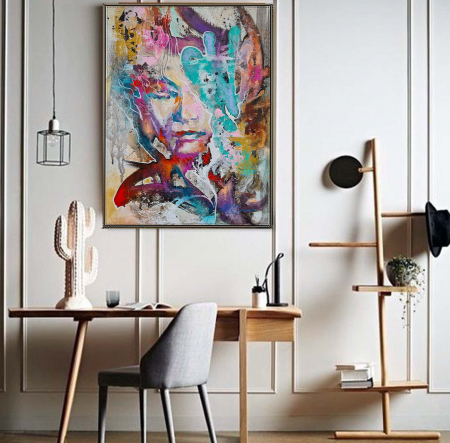 Tablouri Portrete Abstracte - Tablou canvas, modern, portret abstract, multicolor, pentru living, 50 x 70 cm