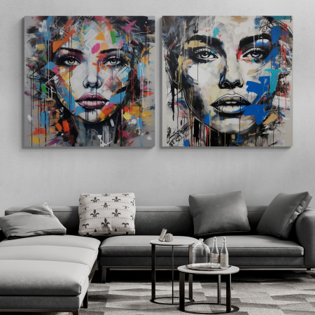 Tablouri Portrete Abstracte - Tablou canvas, modern, portret femeie abstract, colorat, pentru birou