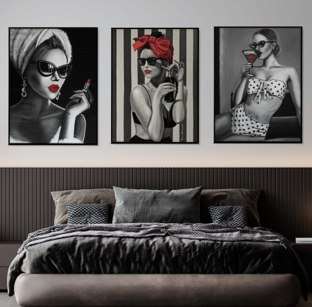 Tablouri Portrete - Tablou canvas, modern, portret femeie senzuala, alb negru, pentru dormitor, living
