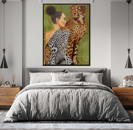 Tablouri Portrete - Tablou canvas, modern, portret femeie leopard, model deosebit, pentru dormitor