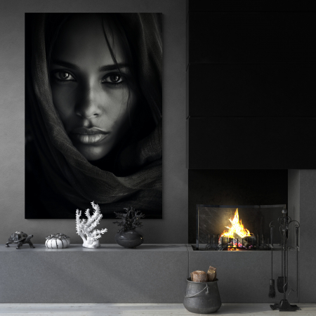 Tablouri Portrete - Tablou canvas, modern, portret femeie, elegant, alb negru, pentru living