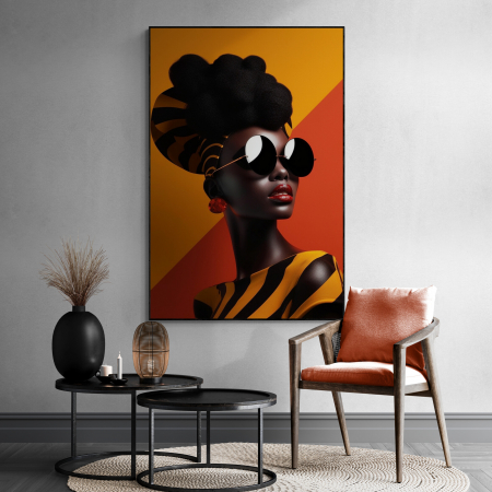 Tablouri Portrete - Tablou canvas, modern, portret femeie fashion, elegant, in tonuri de portocaliu, pentru birou