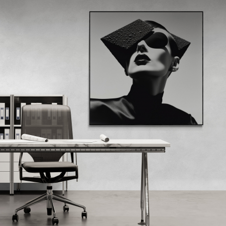 Tablouri Portrete - Tablou canvas, modern, portret femeie fashion, in nuante de negru, pentru birou
