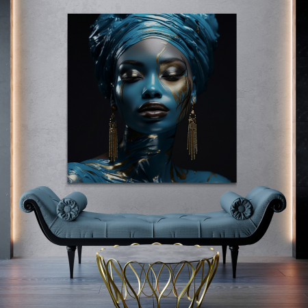 Tablouri Portrete - Tablou canvas, modern, portret femeie, in nuante albastru, pentru hotel