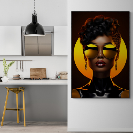 Tablouri Portrete - Tablou canvas, modern, portret femeie negresa fashion, elegant, pentru hol