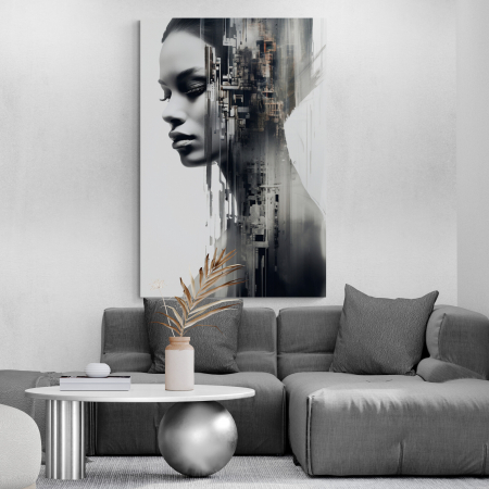 Tablouri Portrete - Tablou canvas, modern, portret femeie senzuala, alb negru, pentru birou